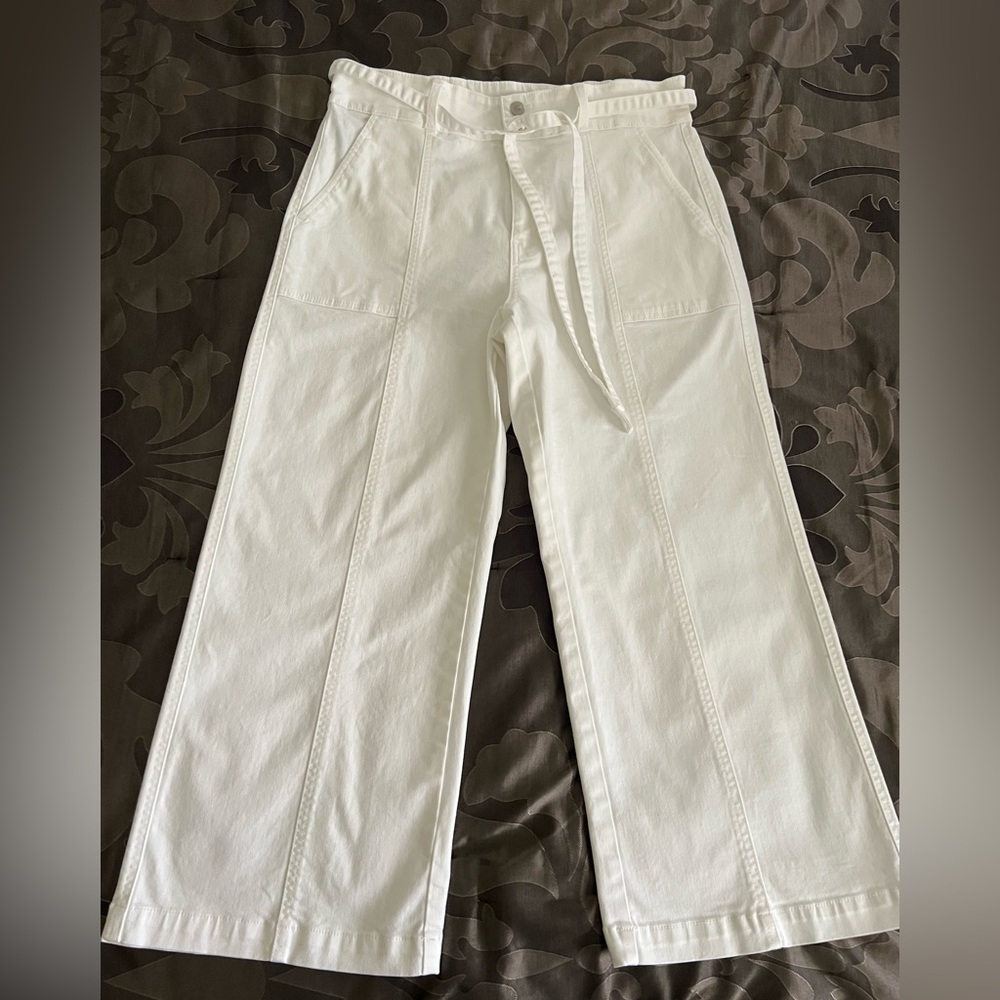 Hudson Jeans White High-Rise Wide Leg Pants Tie Belt Utility Denim Size 16